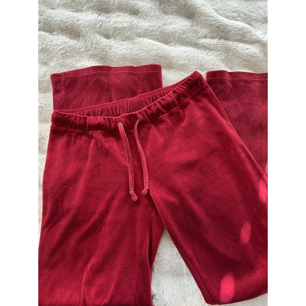 Vintage Y2K Express‎ Velour Velvet Low Rise Flare Pants Women M Red Couture
